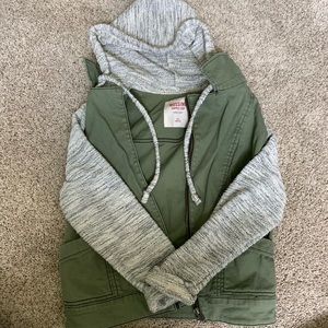 army green hooded jean jacket